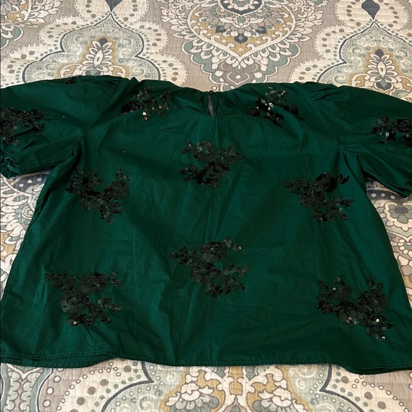 NWT Crown & Ivy Green Blouse with Dark Green Accents - Picture 8 of 8